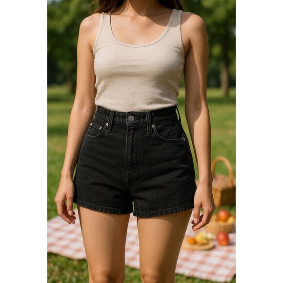 Madewell The Momjean Short Short Women's Size 25 Black Rinse High-Waisted Denim - Picture 2 of 16